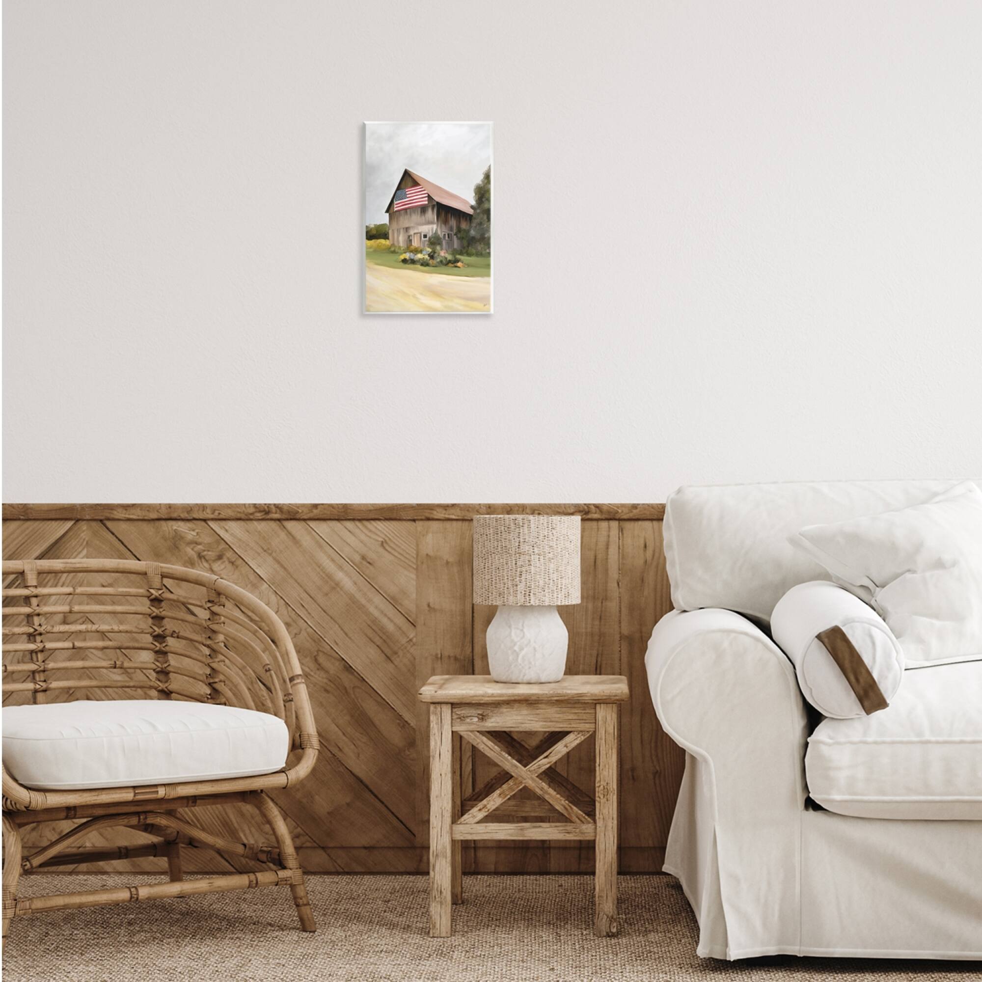 Stupell Industries Rural Americana Home Countryside Farm Flag Painting Wall Plaque Art